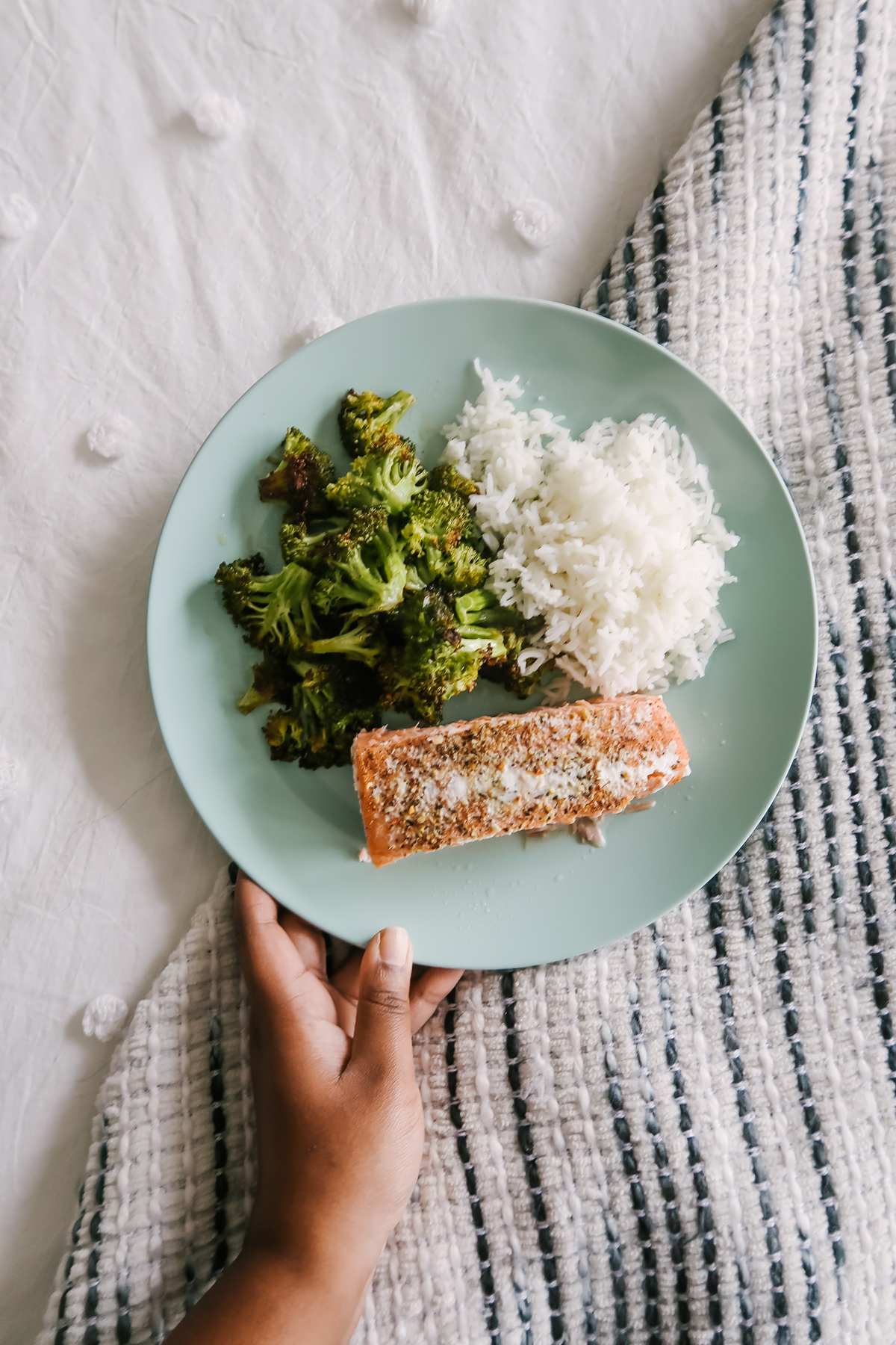 salmon broccoli and basmati rice gabby in the city quarantine cooking 2020