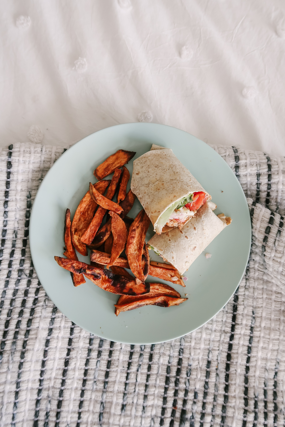 wrap southwestern barbeque chicken sweet potato fries gabby in the city quarantine 2020